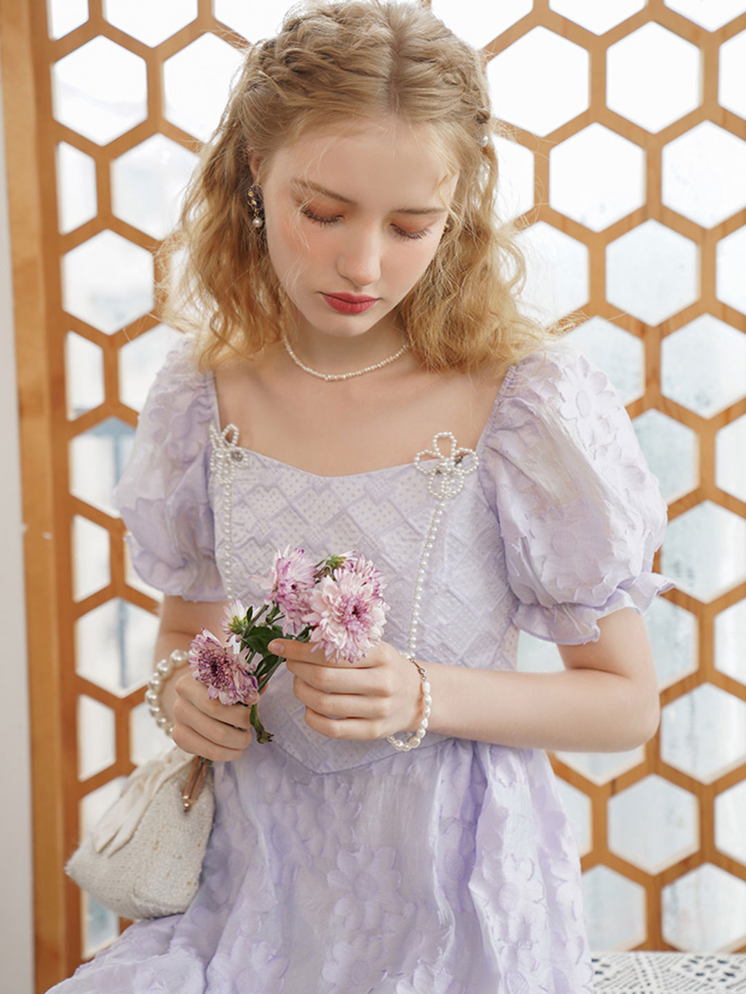 Brooke Vintage Pearl Jacquard Purple Dress