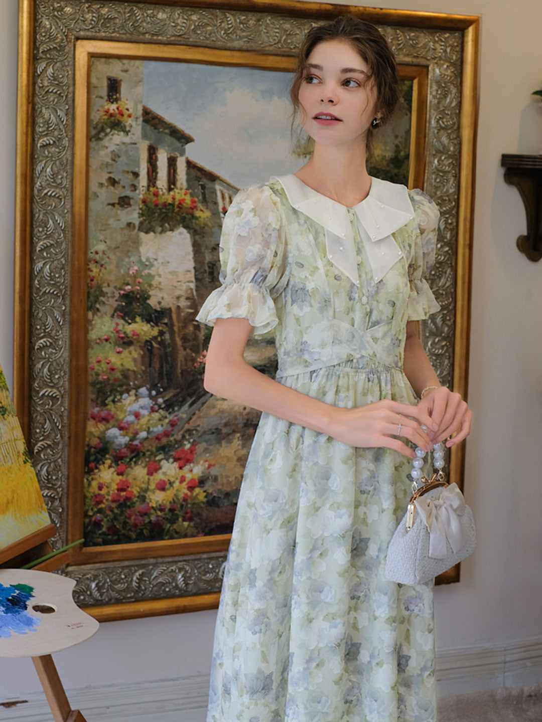 Paige Vintage Floral Chiffon Puff Sleeve Dress