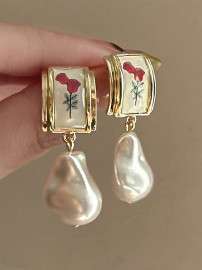 Retro Baroque Pearl Rose Flower Luxury Earrings