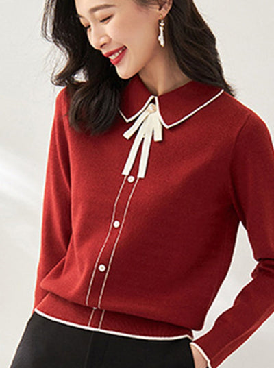 Emma French Style Doll Collar Knitted Sweater-Red