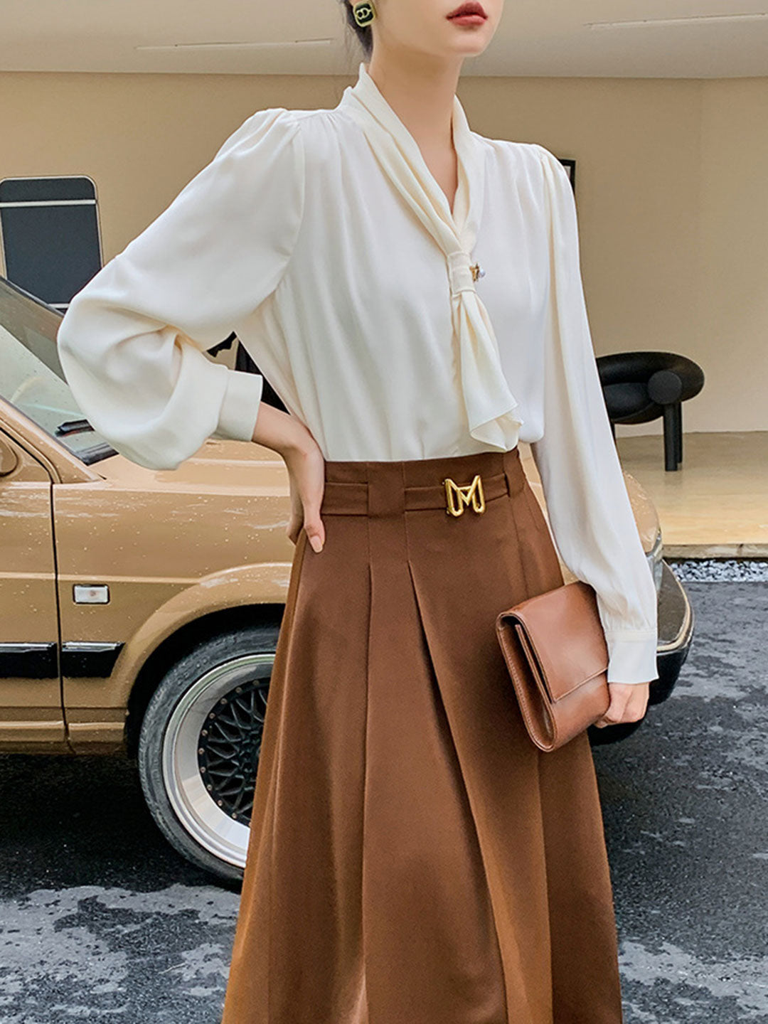 Gail Freda French Style Elegant Streamer Chiffon Shirt