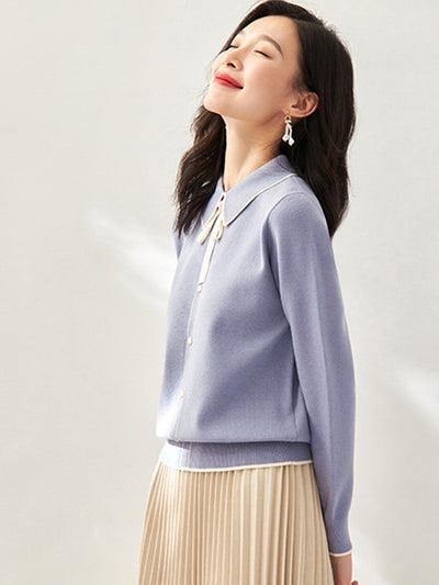 Emma French Style Doll Collar Knitted Sweater-Blue