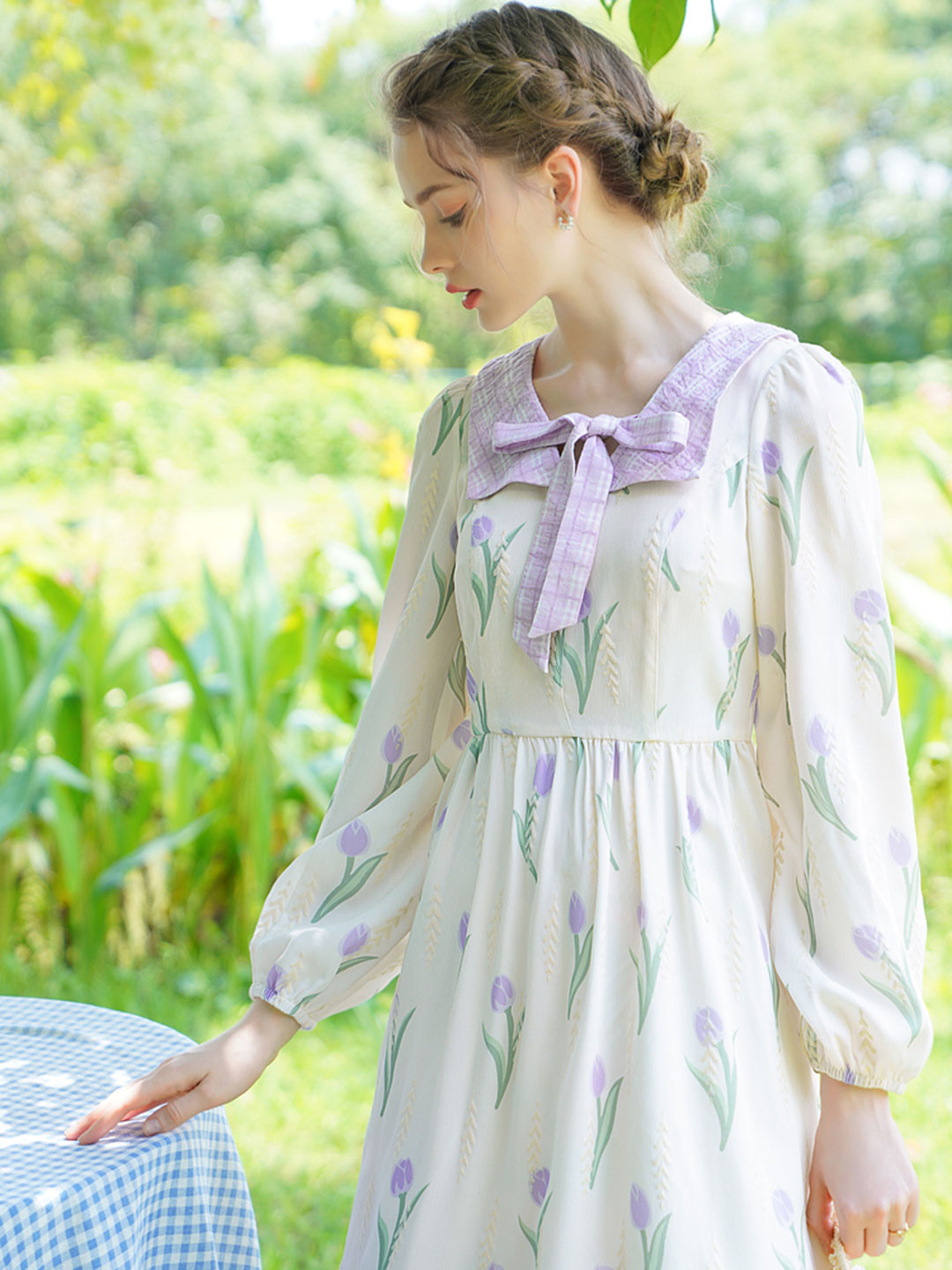 Destiny Vintage Petal Neck Embroidered Dress