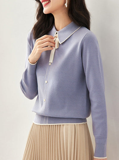 Emma French Style Doll Collar Knitted Sweater-Blue