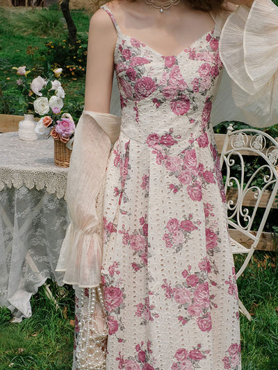 Camila Vintage Floral Embroidery Suspender Dress