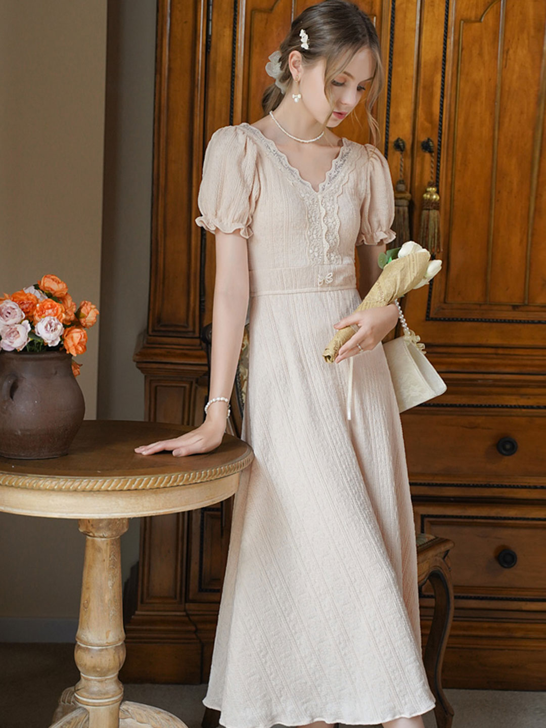 Elizabeth Two-way Wearings Bow Tie Pearl Jacquard Dress