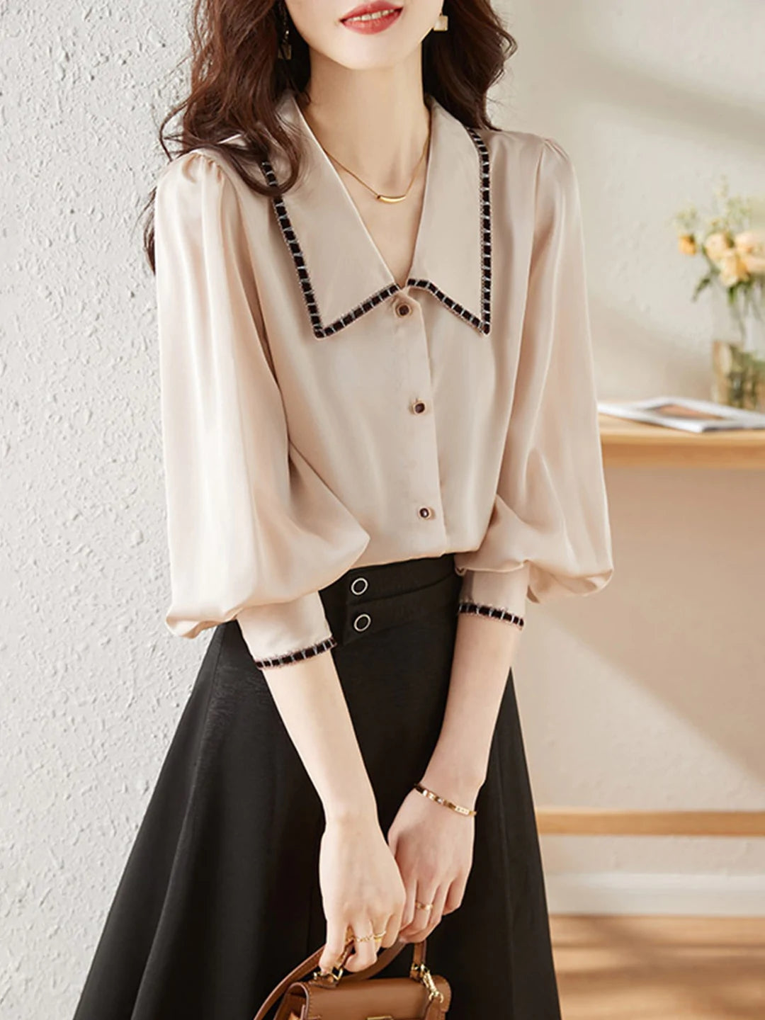 Elva Casual Doll Collar Blouse-White