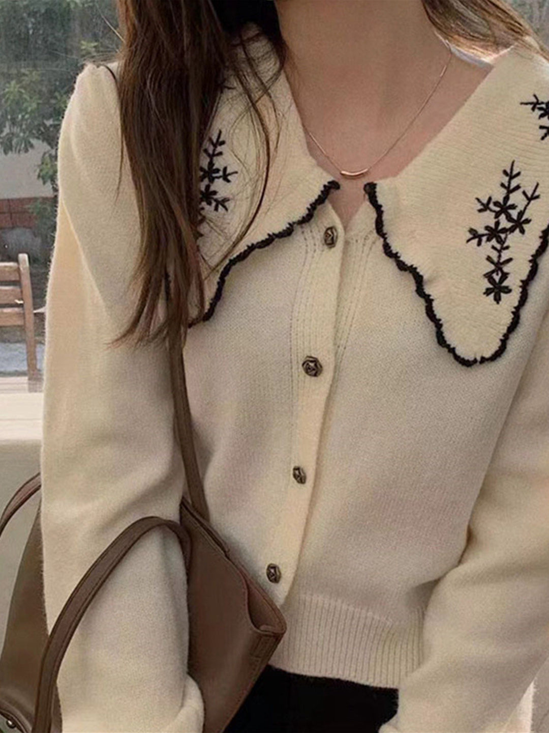 Alicia Classic Doll Collar Embroidery Knitted Cardigan
