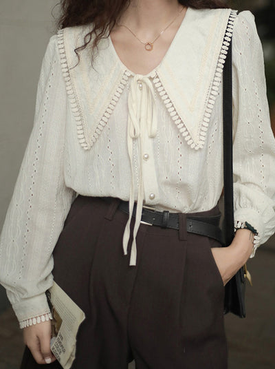 Abby Casual Doll Collar White Embroidered Blouse