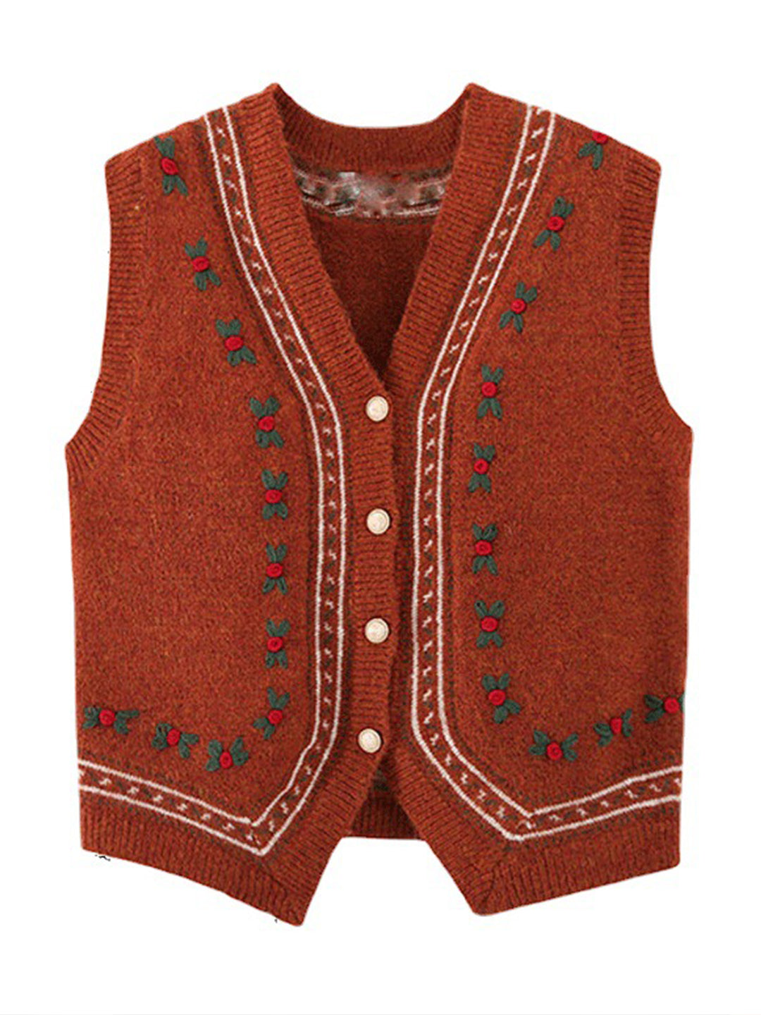 Daisy Vintage Embroidery V-Neck Knitted Vest