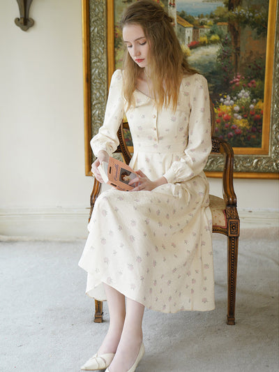 Amy French Style Rose Pearl Jacquard Dress