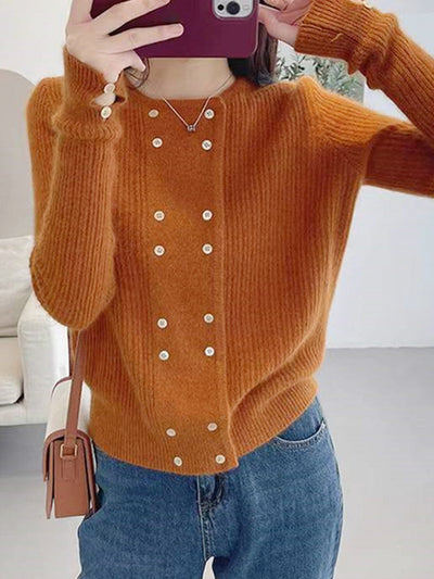 Alena French Style Double-breasted Knitted Cardigan-Orange