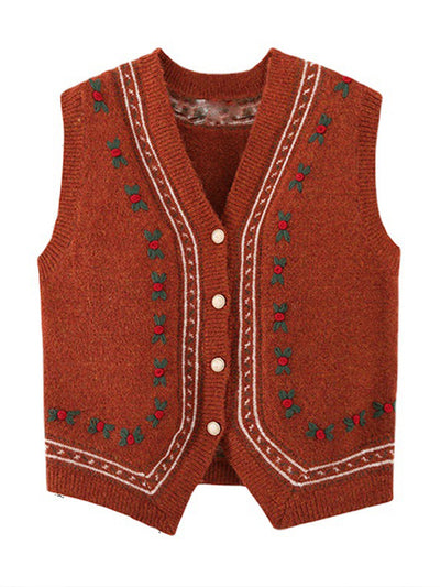 Alani Vintage Embroidery V-Neck Knitted Vest