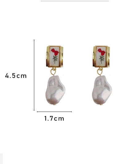 Retro Baroque Pearl Rose Flower Luxury Earrings