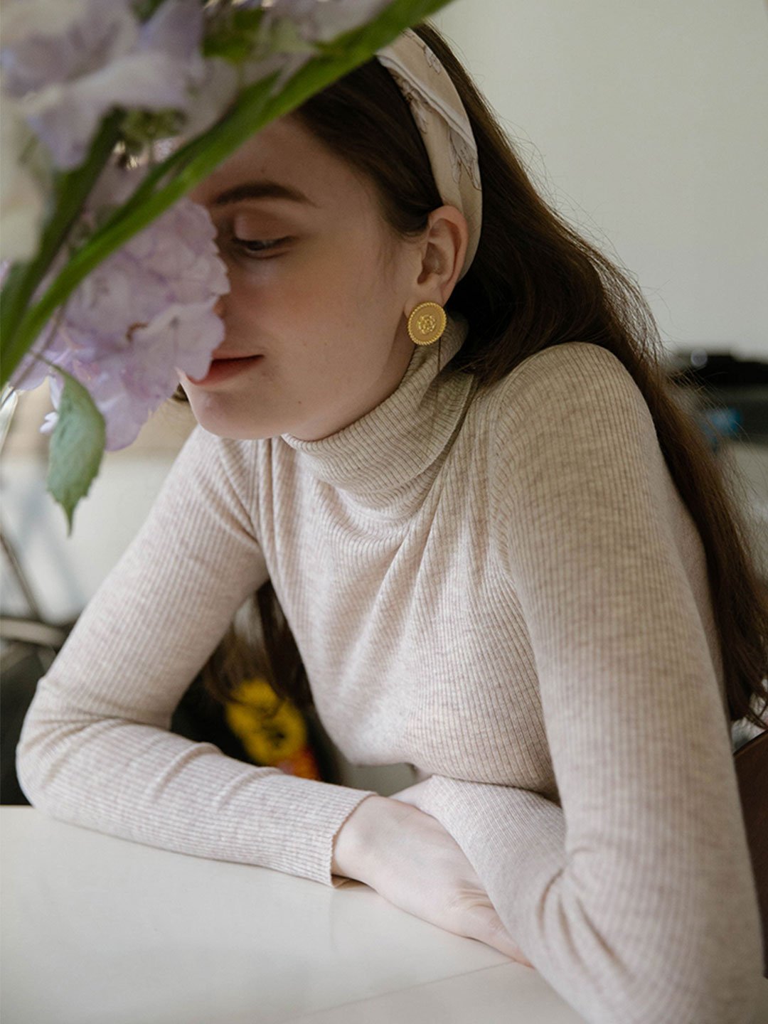 Teresa Classic Turtleneck Bottoming Knitwear-Beige