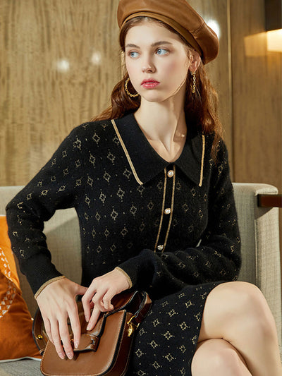 Alisa Elegant Patterned Knitted Dress-Apricot