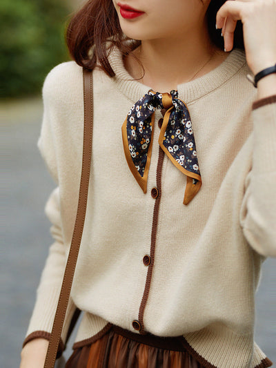 Aurora Vintage Crew Neck Cotton knitted Cardigan-Blue