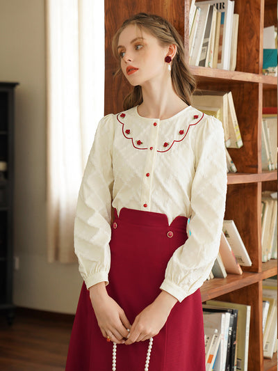 Ethel French Style Rose Embroidery Jacquard Shirt