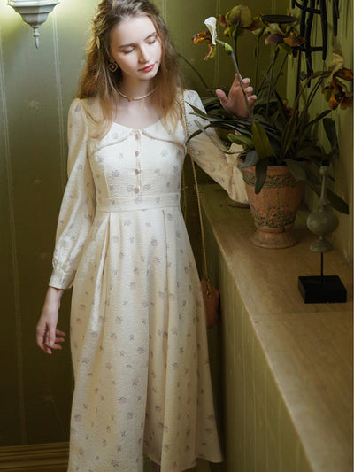 Amy French Style Rose Pearl Jacquard Dress