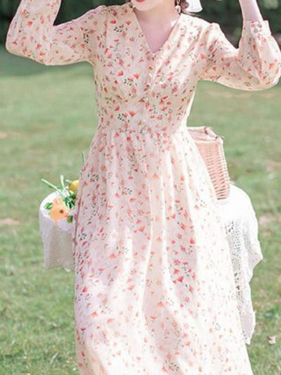 Claire Retro V-Neck Printed Floral Dress