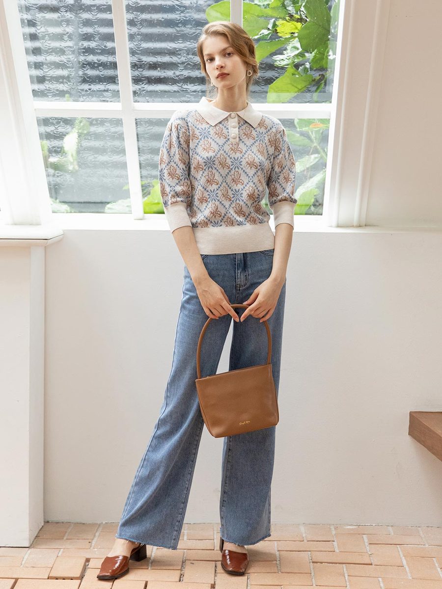 Roselili Slim Fit Knit Pullover-Beige