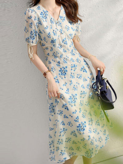 Valeria Elegant V-neck Floral Dress