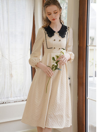 Anila French Style Doll Collar Double-Breasted Dress