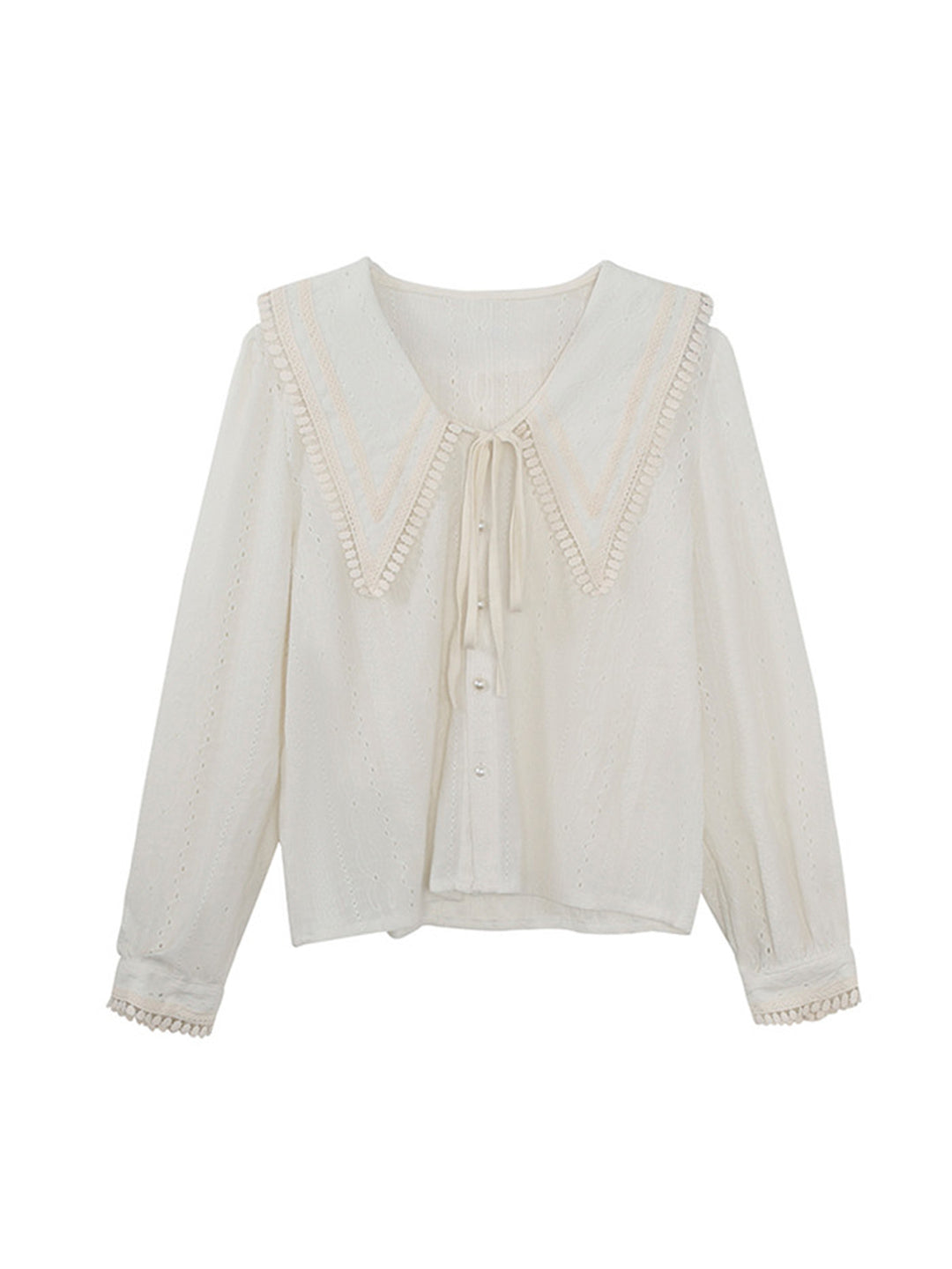 Abby Casual Doll Collar White Embroidered Blouse