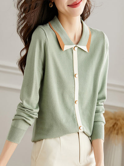 Alma Retro Contrast Lapel Knitted Cardigan