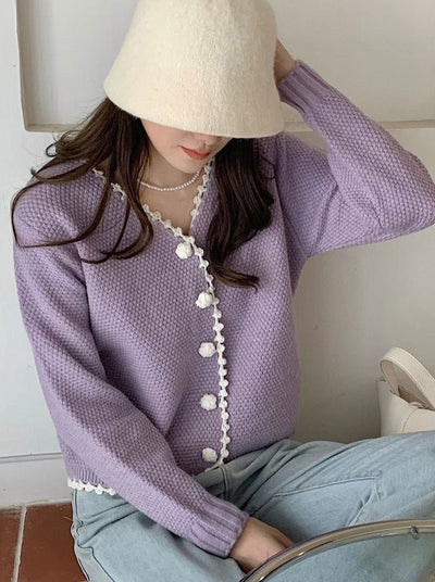 Ava French Style Waffle Knitted Cardigan Sweater