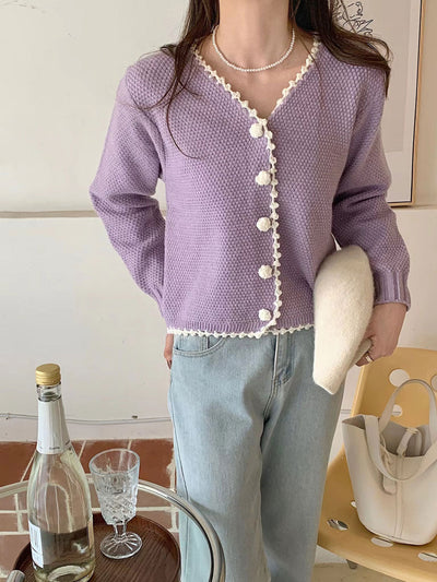 Ava French Style Waffle Knitted Cardigan Sweater