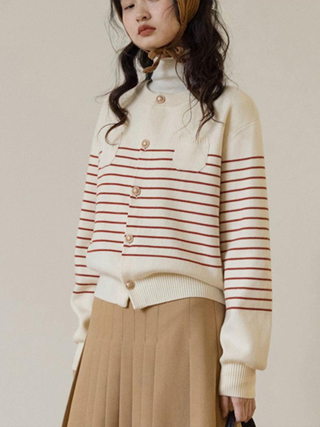 French Vintage Striped Loose Knit Cardigan
