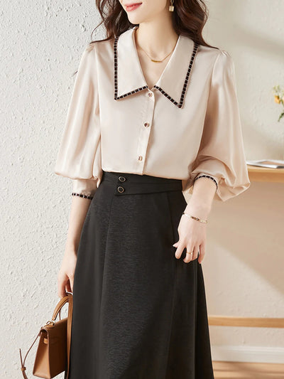 Elva Casual Doll Collar Blouse-White