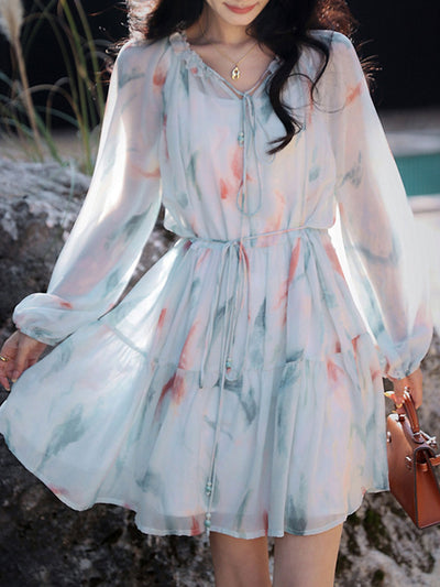 Julia Elegant Printed Floral Chiffon Dress