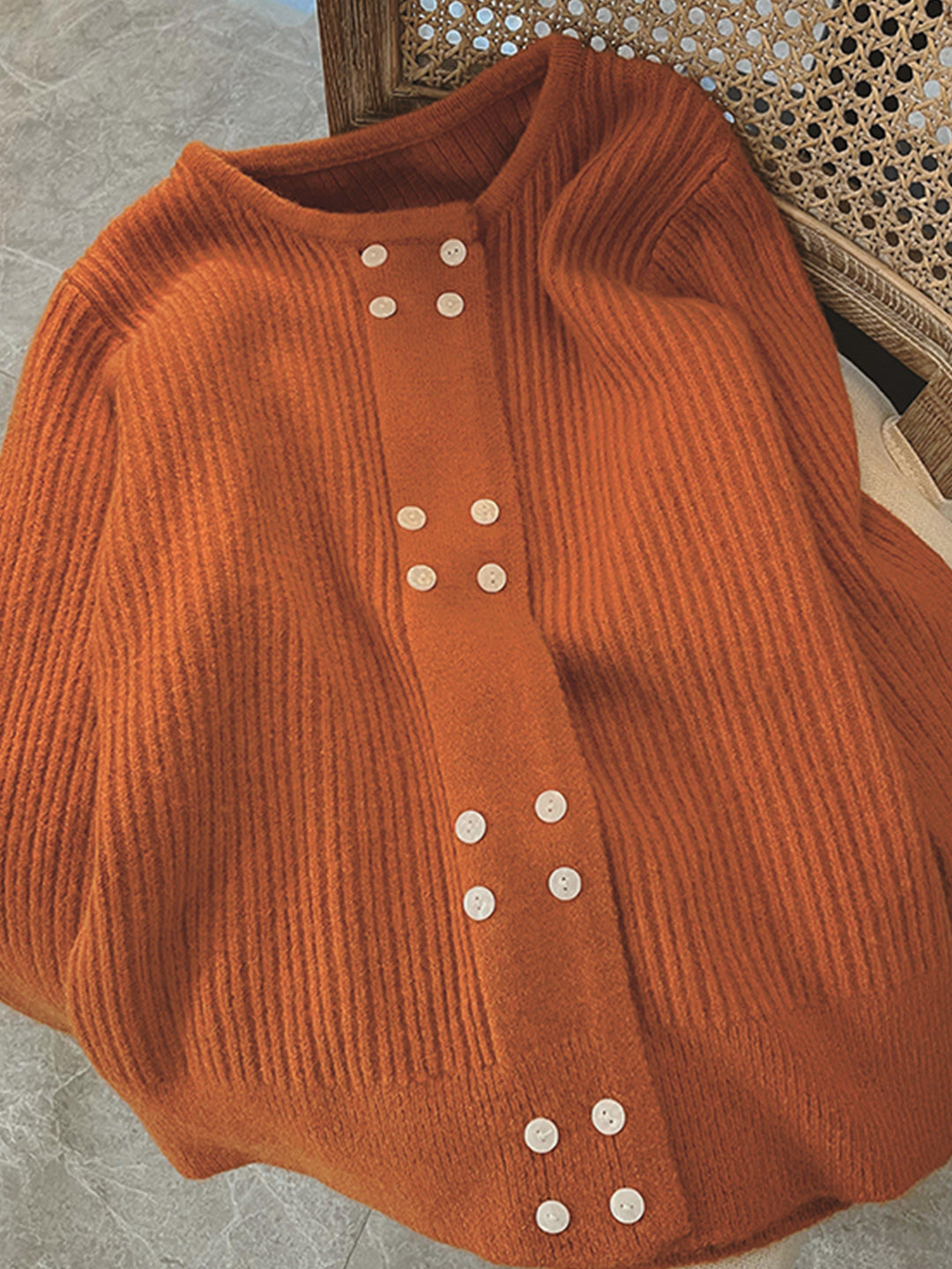 Alena French Style  Double-breasted Knitted Cardigan