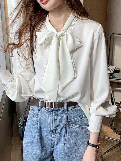 Freda French Style Bow Lace Blouse
