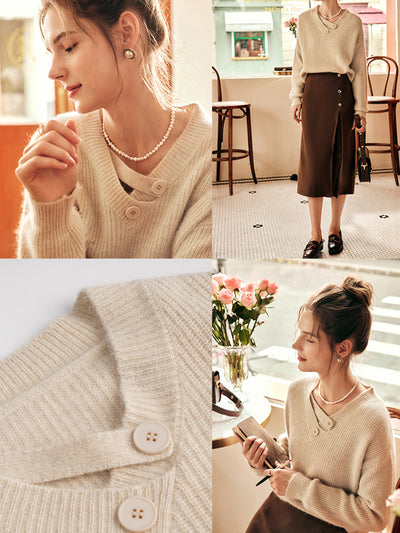 Zoe Retro Style V-Neck Sweater