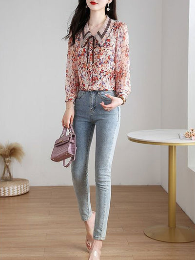 Rachel Classic Printed Floral Chiffon Shirt