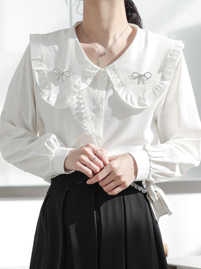 Sarah Bowknot Elegant Doll Collar Fungus Edge Shirt