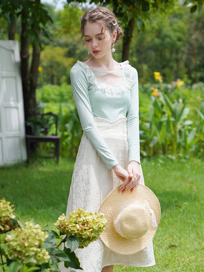 Diana French Style Lace Bow Knot White T-Shirt