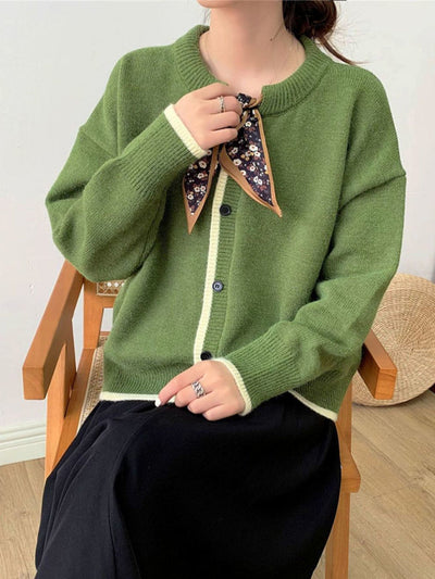 Aurora Vintage Crew Neck Cotton knitted Cardigan-Blue