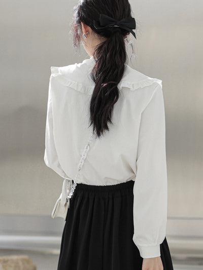 Sarah Bowknot Elegant Doll Collar Fungus Edge Shirt
