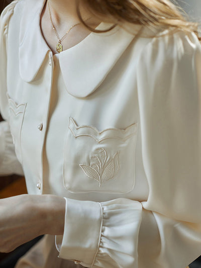 Aimee Crew Neck  Embroidery Blouse