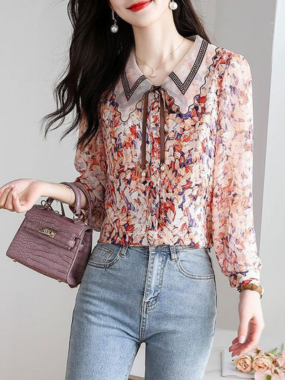 Rachel Classic Printed Floral Chiffon Shirt