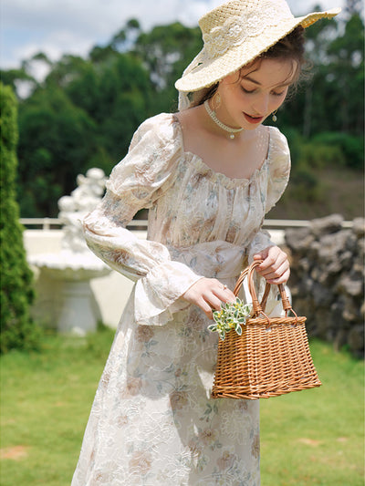 Basia Retro Printed Embroidery Chiffon Dress