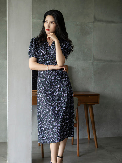 Amy Vintage Floral Puff Sleeve Maxi Dress