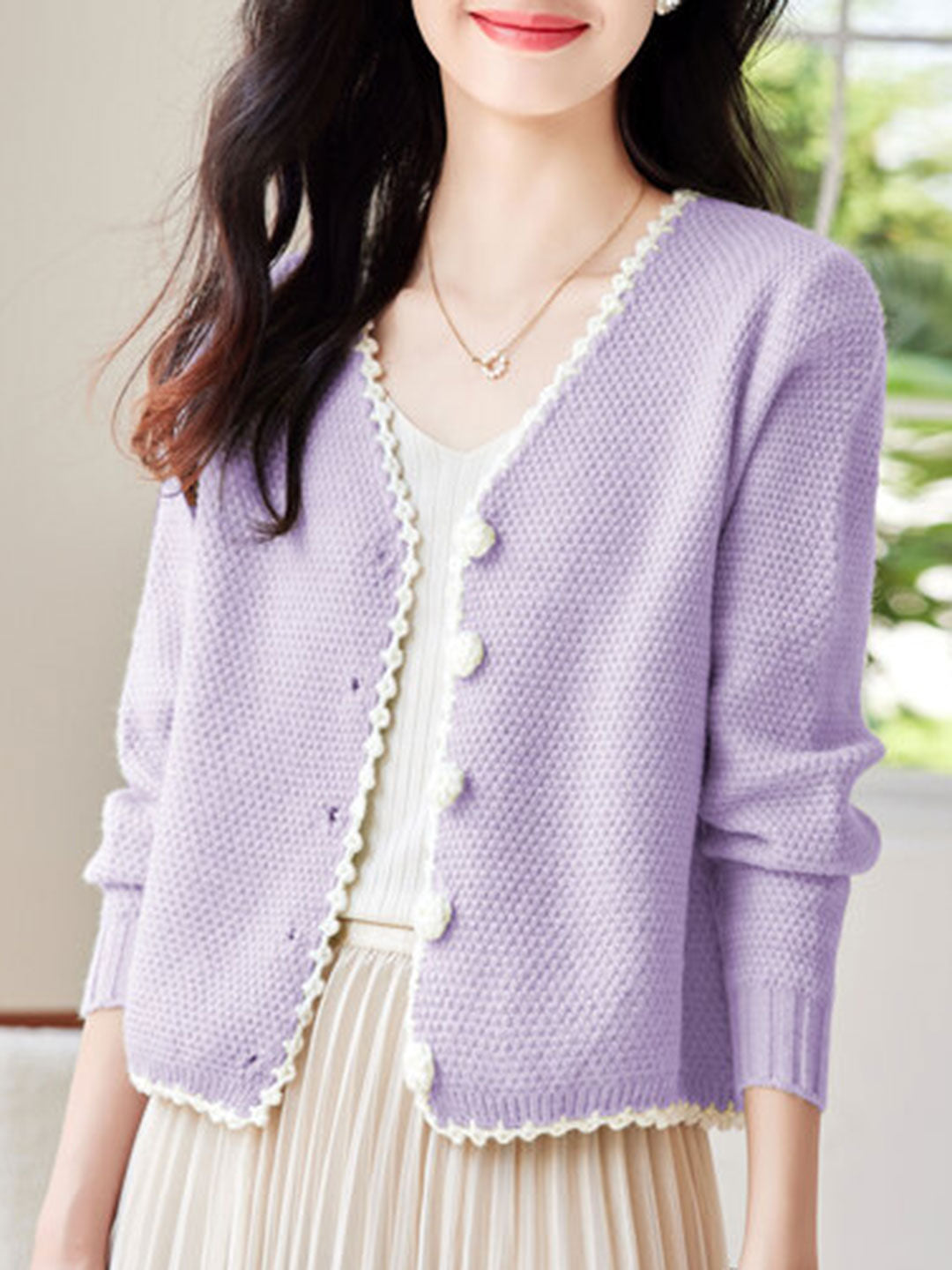 Ava French Style Waffle Knitted Cardigan Sweater