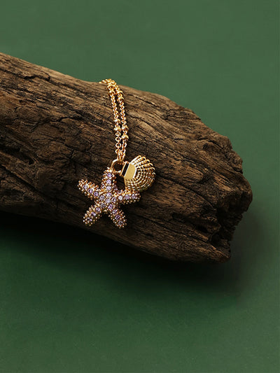 Luxurious Purple Zircon Inlaid With Starfish Pendant Necklace