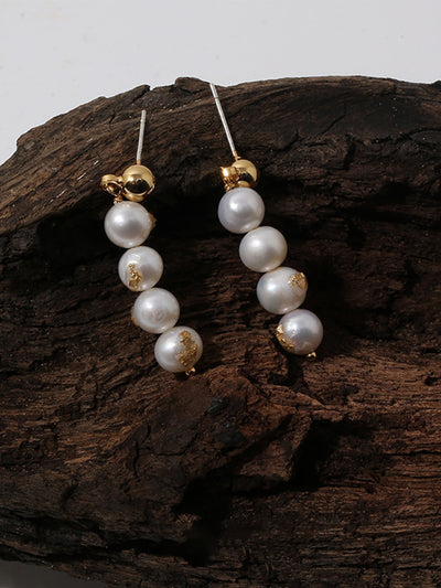 Vintage Luxurious Natural Pearl Gold Foil Earrings
